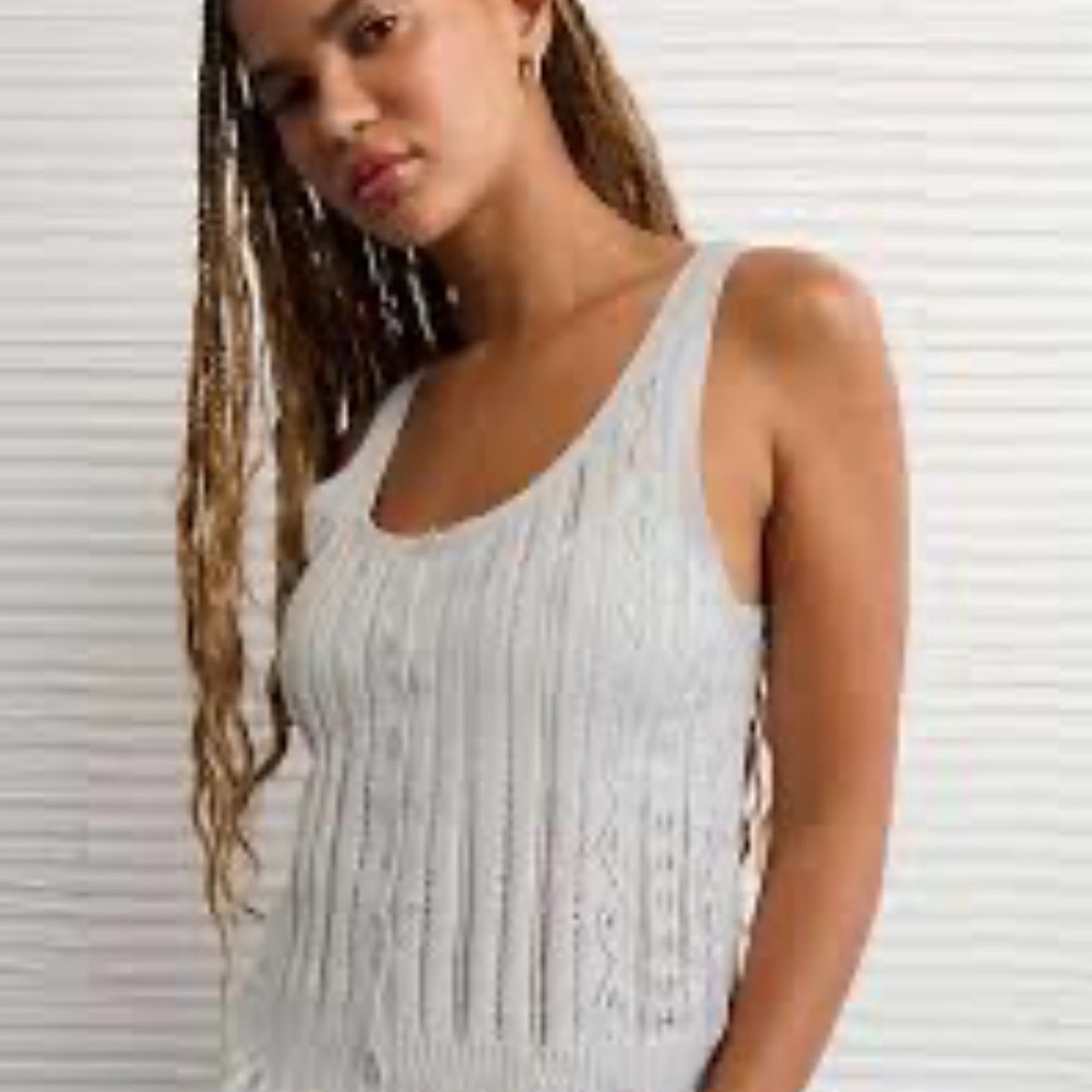 American Eagle Outfitters AE Pointelle Peplum Sweater Tank Top L